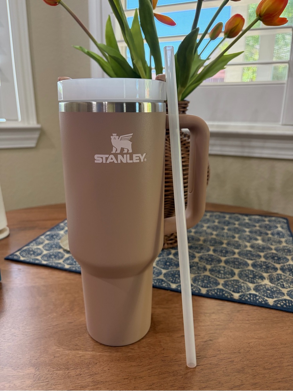 Stanley Travel Tumbler Mug in Taupe with White Lid